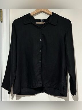 Eileen Fisher Black Button-Front Long-Sleeve Shirt